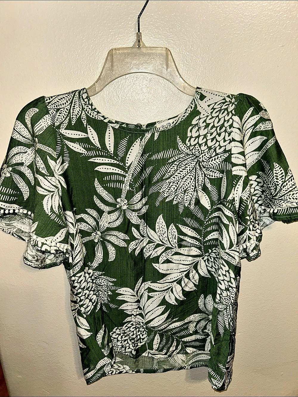She + Sky Green & White Floral Short Sleeve Blouse